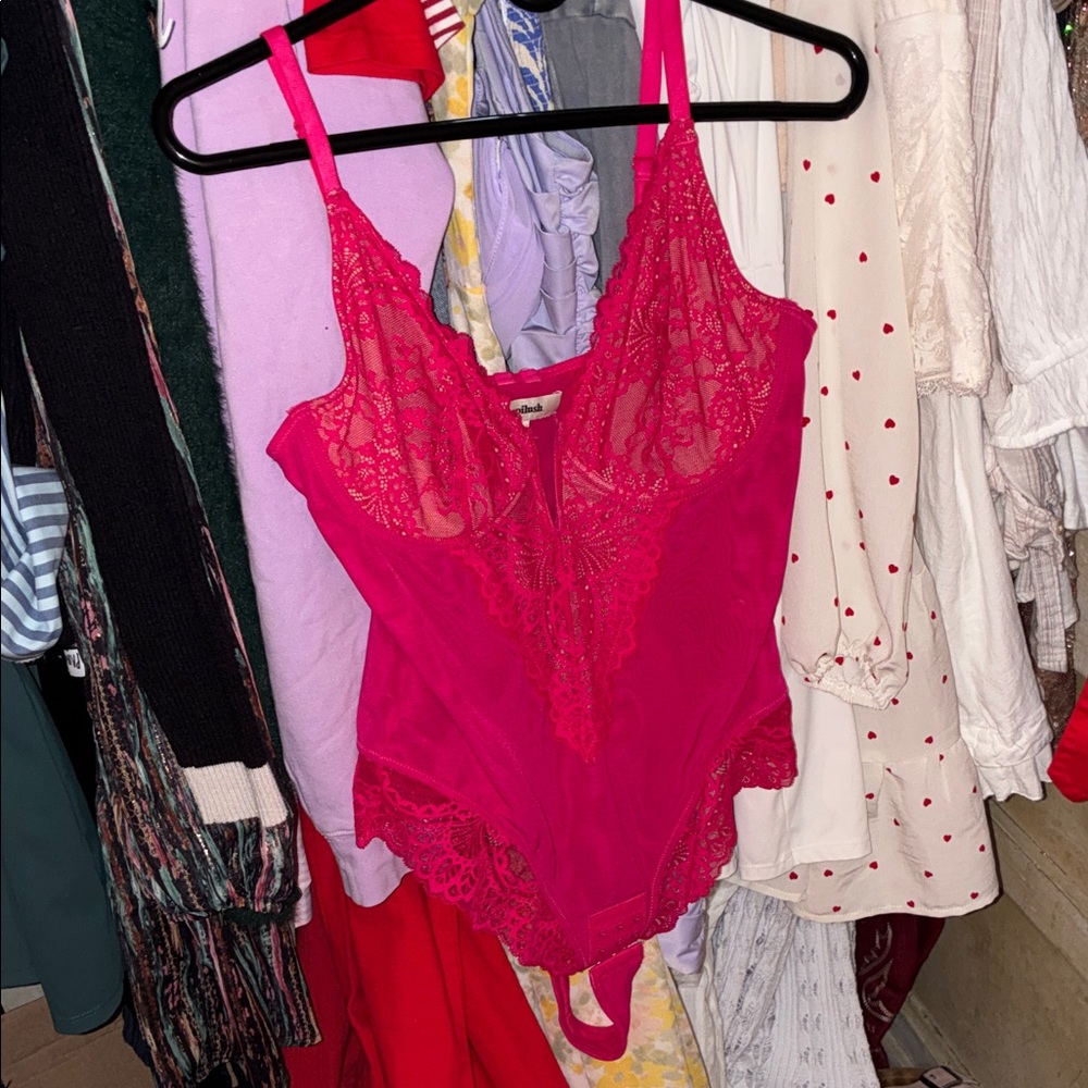 NWOT Hot Pink Lace Bodysuit Chemise - Elegant Women's Intimates